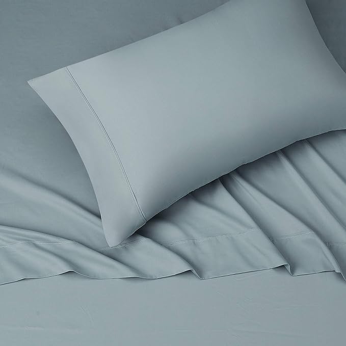 Amazon Basics Lightweight Super Soft Easy Care Microfiber 3 Piece Bed Sheet Set with 14-Inch Deep Pockets, Twin XL, Spa Blue, Solid (Pack of 4)