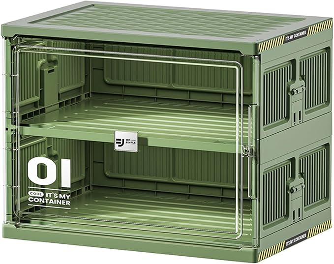 Portable Shoe Storage Cabinent of 3-Step Fast Installation,Green Foldable Shoe Organizer Box with Magnetic Clear Door for Entryway, Enclosed Shoe Rack for Sneaker, Heels etc.. (Green, 1Row 2Tier)