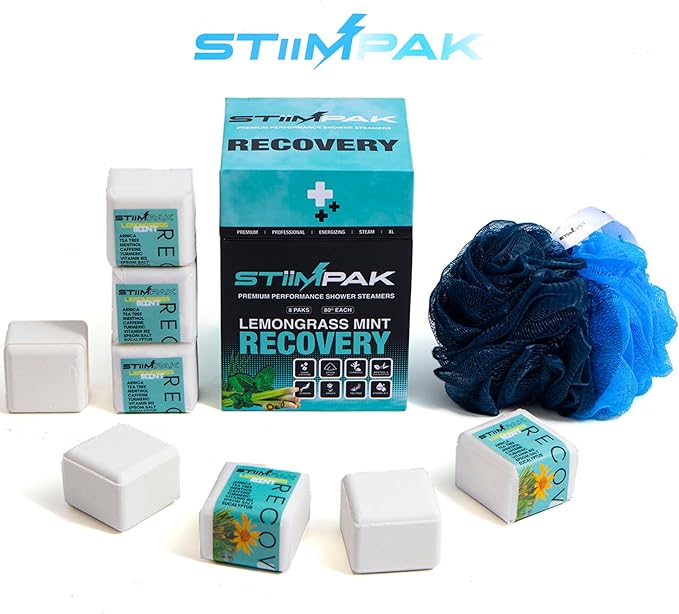 Shower Steamers for Sinus Relief | Recovery | XXL 80g Post-Workout, Allergies, Cold & Flu | Eucalyptus, Tea Tree, Turmeric, Arnica, Caffeine, Menthol | MAX Strength Aromatherapy | STiiMPAK (8 Pack)