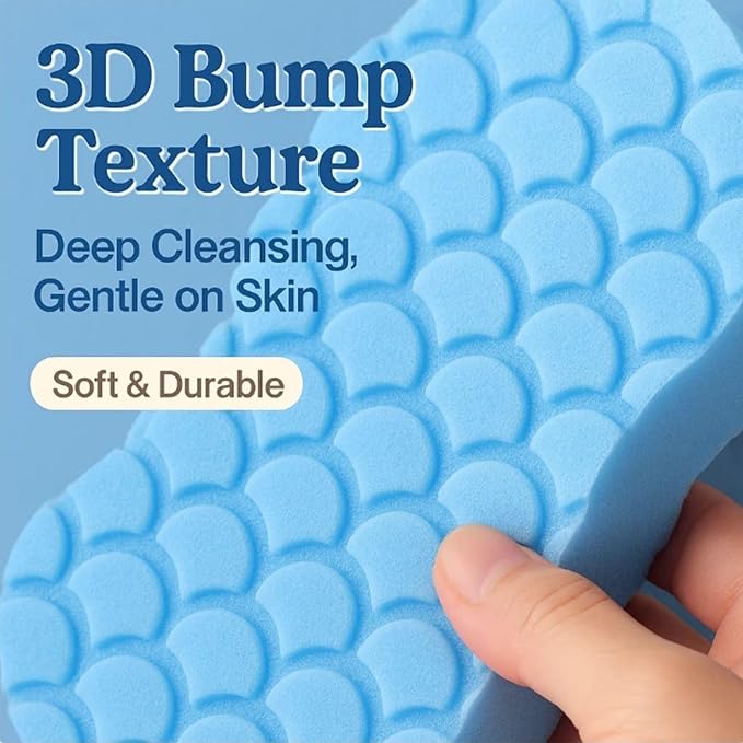 Skin Scrubber Exfoliator - 3D Super Soft Body Scrub Sponge for Dead Skin Removal, Reusable Skin-Friendly Exfoliator Also a Gentle Bath Sponge for Baby, for Adults, Kids & Pregnant Women (Blue+Pink)