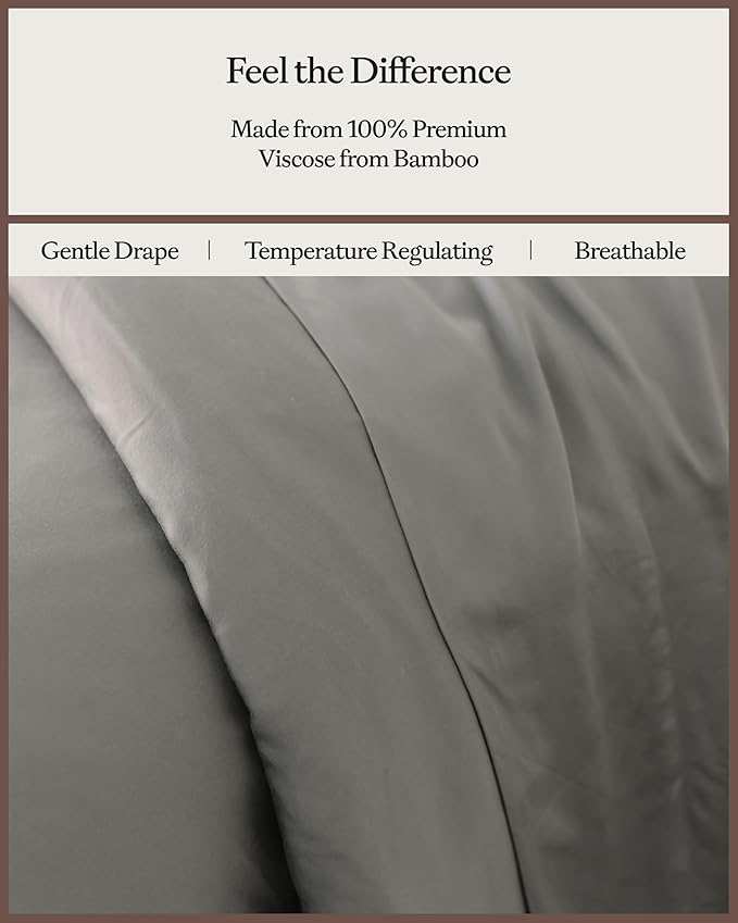 Cozy Earth Luxury Duvet Cover King - 100% Viscose from Bamboo - Ultra-Soft, Cooling & Lightweight Duvet Cover - Temperature-Regulating Bedding with Concealed Zip & Interior Snap Closures - Light Grey
