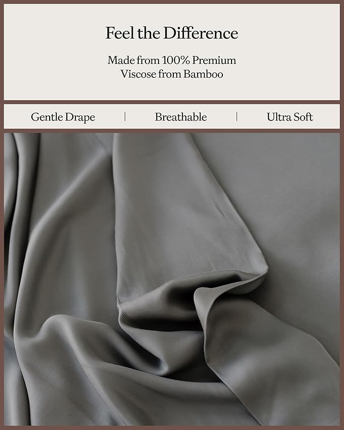 Cozy Earth Luxury Bed Sheet Set - 100% Viscose from Bamboo Fabric, Ultra-Soft & Breathable, Fits Regular & Deep Pocket Mattresses up to 20" - 4 Pieces King Sheet Set Charcoal Grey