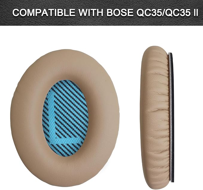 Replacement Ear Pads for Bose QuietComfort 35 35 II 15 25(qc 35 25 15/QC35 ii), Headphone Ear Covers, High Density Memory Cotton, Soft Leather, Adaptive Noise Isolation Headphones Pads Cushions