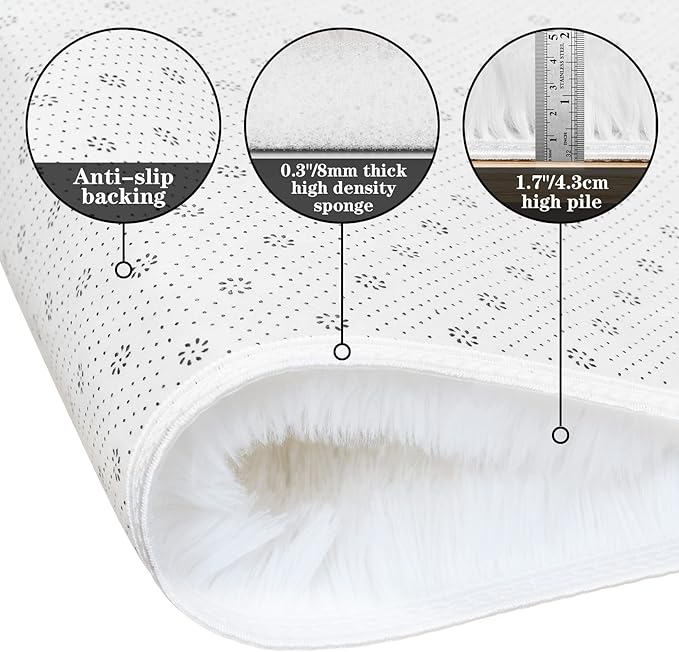 duduta White Fluffy Round Rug 4x4 ft, Shag Fuzzy Plush Circle Rug for Nursery Bedroom Classroom Dorm Home Decor