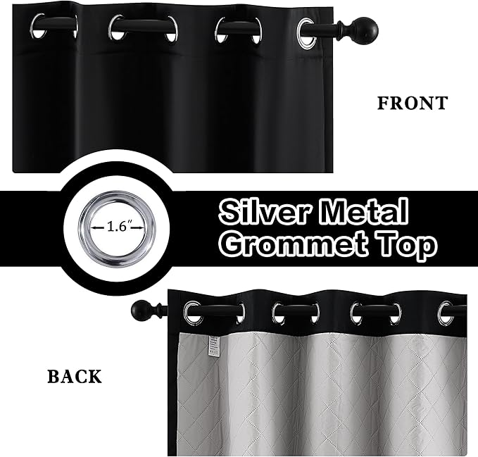 Thermal Insulated Grommet 100% Blackout Curtains for Bedroom 3-in-1 Curtains Noise and Heat Reduction for Bedroom Living Room 50”Width by 84”Length Black 1 Panel