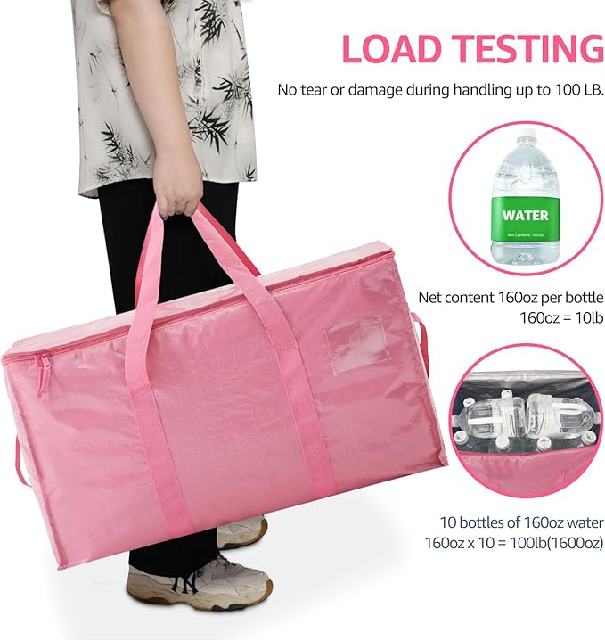 Moving Bags Heavy Duty Extra Large, Moving Boxes, Moving Supplies Essentials,Storage Bins with Lids, Plastic Packing Totes, Storage Bags for Clothes with Handles & Zippers(Pink, 6 Pack)