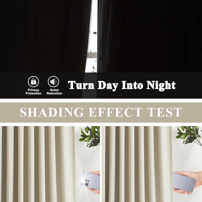 Vision Home Sand Linen Full Blackout Curtains 108 inch for Bedroom Living Room Darkening Soundproof Window Panels 9FT Thermal Insulated Rod Pocket Back Tab Farmhouse Drapes 56" Wx108 Lx2