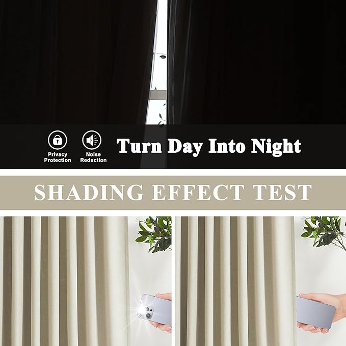 Vision Home Sand Linen Full Blackout Curtains 84 inch Length for Bedroom Living Room Darkening Soundproof Window Panels Thermal Insulated Rod Pocket Back Tab Farmhouse Drapes 56" Wx84 Lx2