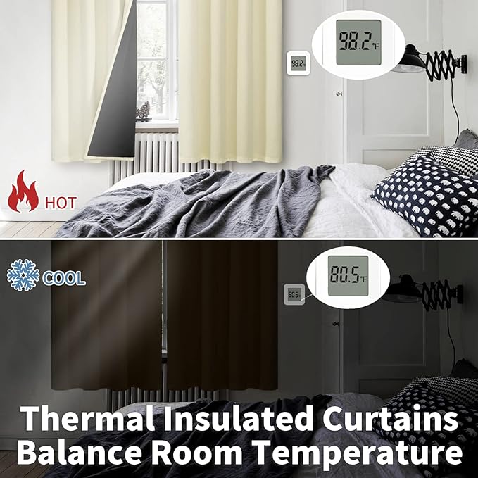 BGment Short 100% Blackout Curtains for Bedroom, Thermal Insulated Energy Efficiency Noise Reducing Grommet Curtains 54 Inch Length with Liner for Small Window 2 Panels Each 52 Inch Wide, Cream