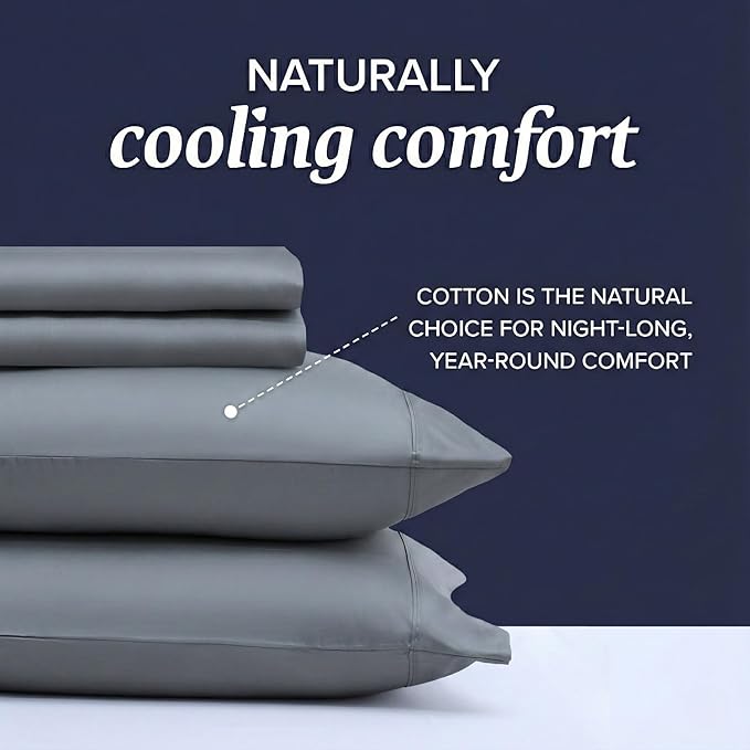 Beckham Hotel Collection Twin XL Sheet Set 100% Cotton, 500TC Luxury Sateen Bedding, 16” Deep Pocket, Moisture-Wicking, 3-Piece, Dark Gray