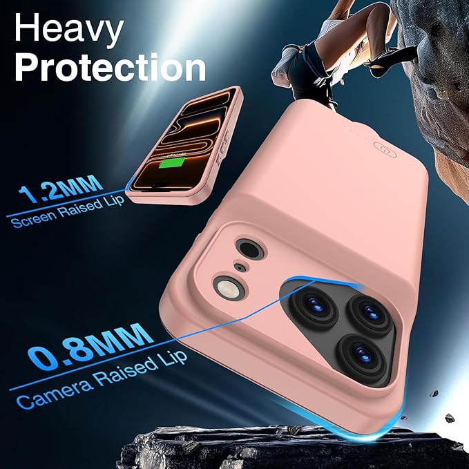 GIN FOXI Battery Case for iPhone 17 Pro, Charging Case Charger 8500mAh Ultra-Slim Lightweight Powerful Battery Pack 15W Fast Rechargeable Anti-Fall TPU Juice Box for iPhone 17 Pro (6.3") Pink