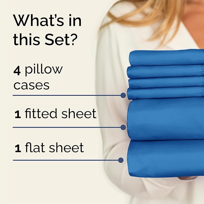 Queen 6 Piece Sheet Set - Cooling, Comfy & Breathable - Hotel Luxury Bedding, Includes Fitted Sheet for Women, Men, Kids & Teens - 1 Flat, 1 Fitted Sheet, 4 Pillowcases with Deep Pockets - Royal Blue