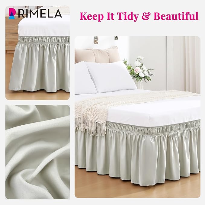 RIMELA Light Grey Bed Skirt King Size 18 Inch Drop, Wrap Around Elastic Bedskirt, Dust Ruffle for Adjustable Bed Base Machine Washable Easy to Install Bed Skirts