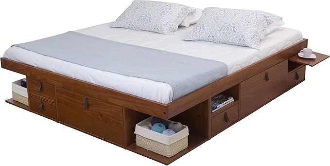 memomad Bali Storage Platform Bed with Drawers (King Size, Caramel Brown Wood)