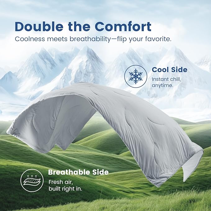 Cozy Bliss Cooling Comforter King Size Dual-Sided, Ultra-Soft Cooling Blankets for Hot Sleepers and Night Sweats, Breathable Lightweight Silky Smooth, Cool Grey
