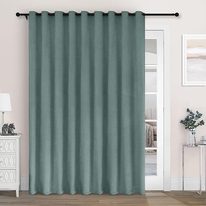 Macochico 100% Blackout Chenille Curtains for Sliding Door Thermal Insulated Noise Reducing Drapery for Living Room Bedroom Hotel, Grommet Curtains with Tieback, Teal, 120" Wx96 L 1 Panel