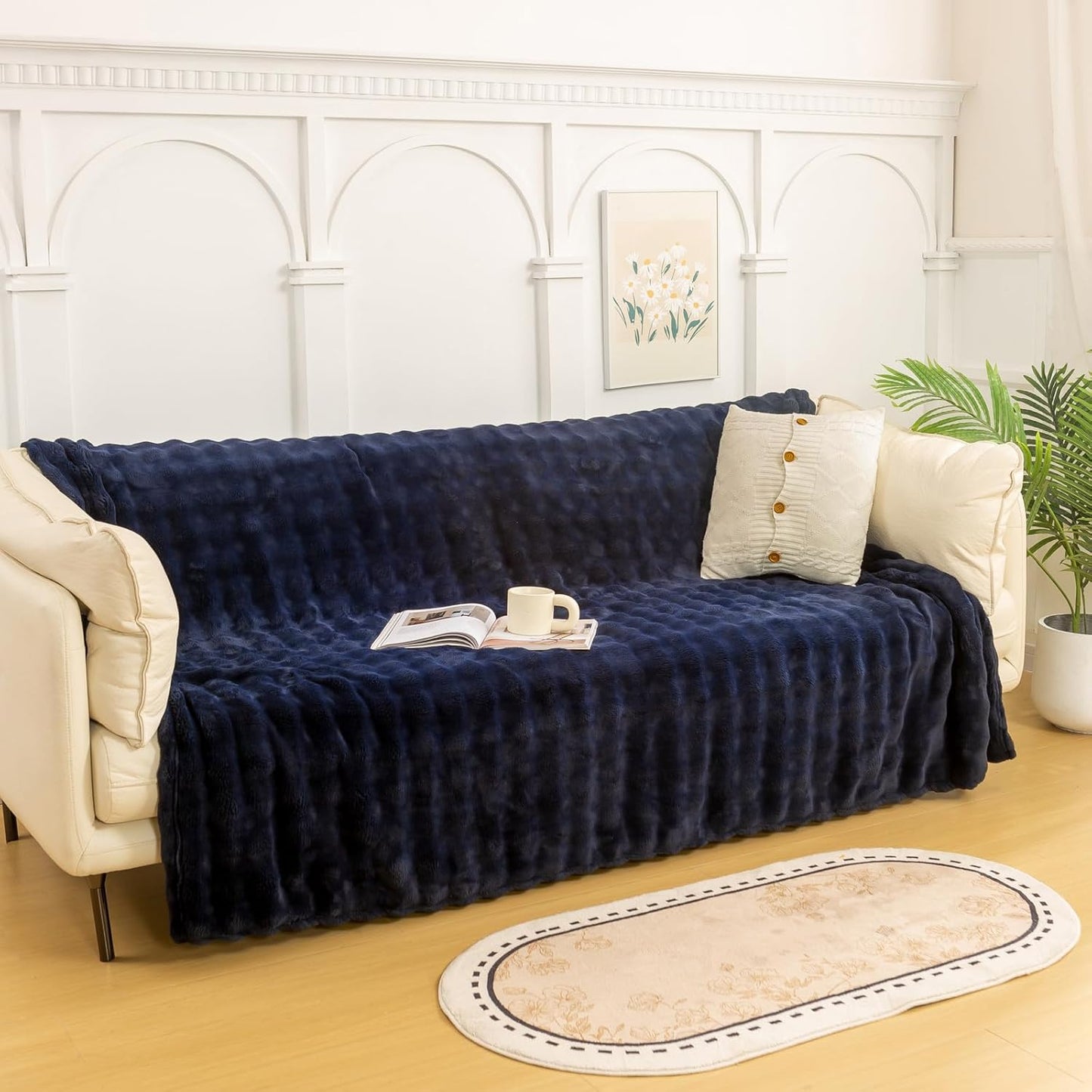 YUSOKI Luxury 3D Bubble Throw Blanket 2lb,All Ages,Home Decoration, (Navy,50 * 60inches)