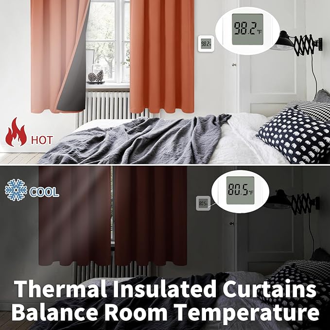 BGment Terracotta 100% Blackout Curtains for Living Room, Fall Full Room Darkening Noise Reducing Bedroom Curtains 84 Inch Length, Thermal Insulated Rod Pocket Window Drapes 2 Panels, 52 Inch Wide