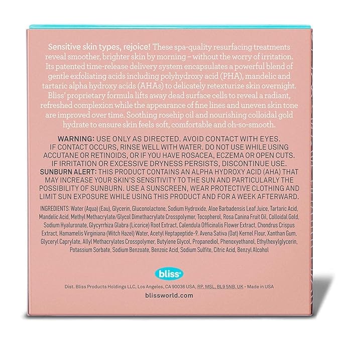 Bliss Rose Gold Rescue Daily Peel - 15 ct | Vegan & Paraben-Free | 8% PHA + AHA Blend for Sensitive Skin | Targets Dull Skin, Wrinkles, Enlarged Pores, Uneven Tone & Texture