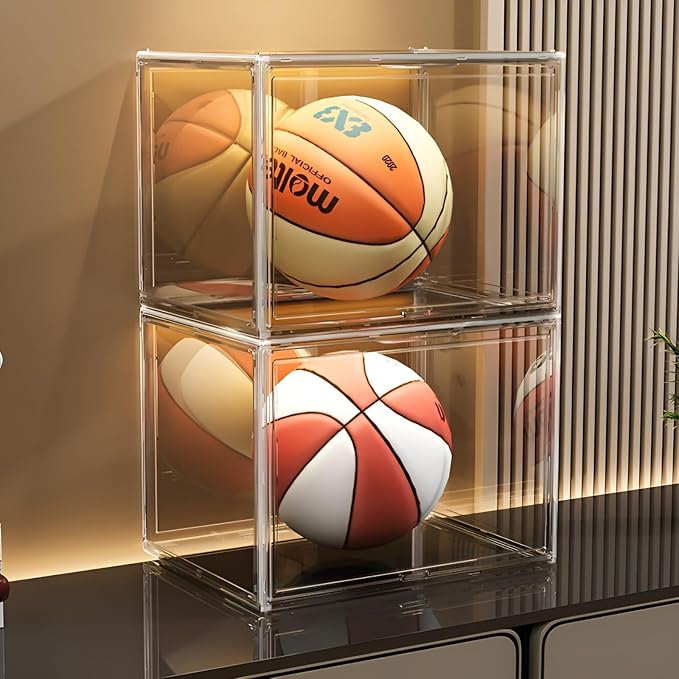 Clear Stackable Plastic Storage Bins with Magnetic Lid, Dustproof Book & Cosmetic Display Cases, Large Figures Collectibles Showcase, Shoe Box, Protection Organizer (XL, Count, 3)