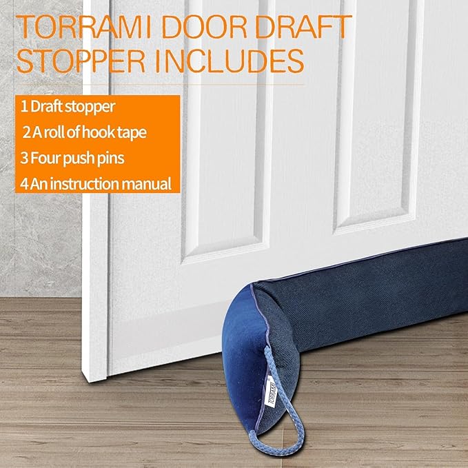 TORRAMI 30" Door Draft Stopper Under Bottom Insulation Noise Air Stopper 2.07LB,Draft Stopper Guard Seal for Doors and Windows - Dark Blue