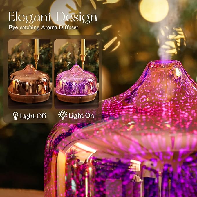 Porseme 500ml Essential Oil Diffuser 3D Glass Aromatherapy Ultrasonic Humidifier - Auto Shut-Off, BPA Free for Home Hotel Yoga SPA Gift