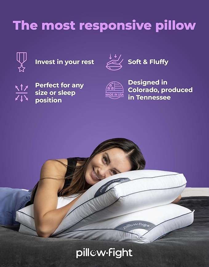 Pillow Fight Knockout - King Pillow, Luxury & Adjustable, Down Alternative, Bed and Neck Pillow, Cooling for, Back Support, Stomach, and Side Sleepers (King Size, Single)