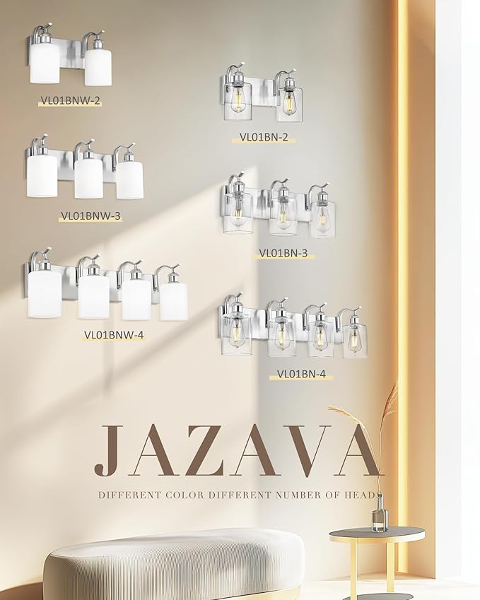 Milk Glass Bathroom Light, 4-Light Vanity Light Fixture, Brushed Nickel Wall Sconce, VL01BNW-4