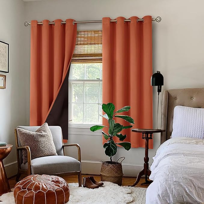 BGment Thermal Insulated 100% Blackout Curtains 63 Inch Length 2 Panels, Total Light Blocking Curtains for Bedroom, Grommet Window Drapes with Thick Black Liner, 52 Inch Wide Each Panel, Terracotta