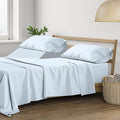 THREAD SPREAD Split King Size Sheets Set Cotton - 400 Thread Count Cotton Split King Sheets 5 PC Set (Light Blue), Ultra Soft, Cooling, Hotel-Quality 16" Deep Pocket Sateen Bedsheet for Hot Sleepers