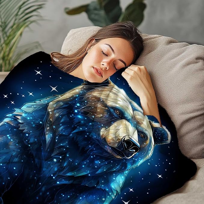 Bear Blanket Throw for Adult, Soft Animal Gifts for Women and Men, 50×60 Inches, Cabin Rustic Lightweight Fleece for Bed and Home Decor, No-Pilling