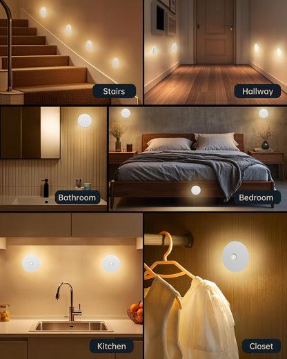 Yiliaw Motion Sensor Night Light, Rechargeable Stair Lights Indoor, Warm White with Wireless Magnetic Mount, Adjustable Brightness & 3 Color Temps for Hallway, Stairway, Bathroom, Closet (4 Pack)