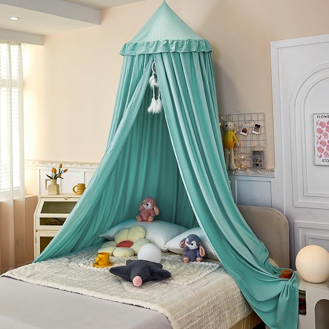 dix-rainbow Princess Decor Canopy for Kids Bed, Soft and Durable Bed Canopy for Girls Room Tent Canopy Dreamy Mosquito Net Bedding, Children Reading Nook Canopies Indoor (Green)