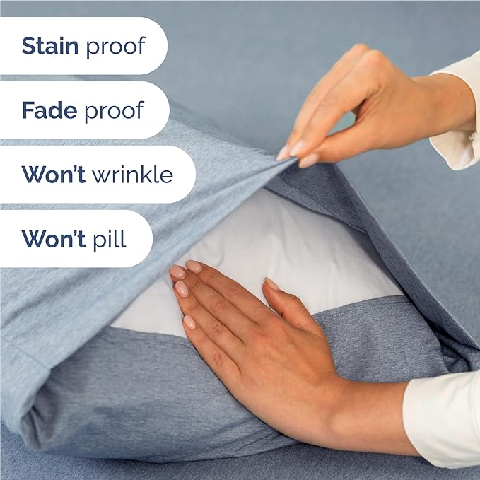 Full 6 Piece Sheet Set - Cooling & Breathable - Hotel Luxury Bedding, Includes Fitted Sheet for Women, Men, Kids and Teens - 1 Flat, 1 Fitted Sheet, 4 Pillowcases with Deep Pockets - Heathered Blue