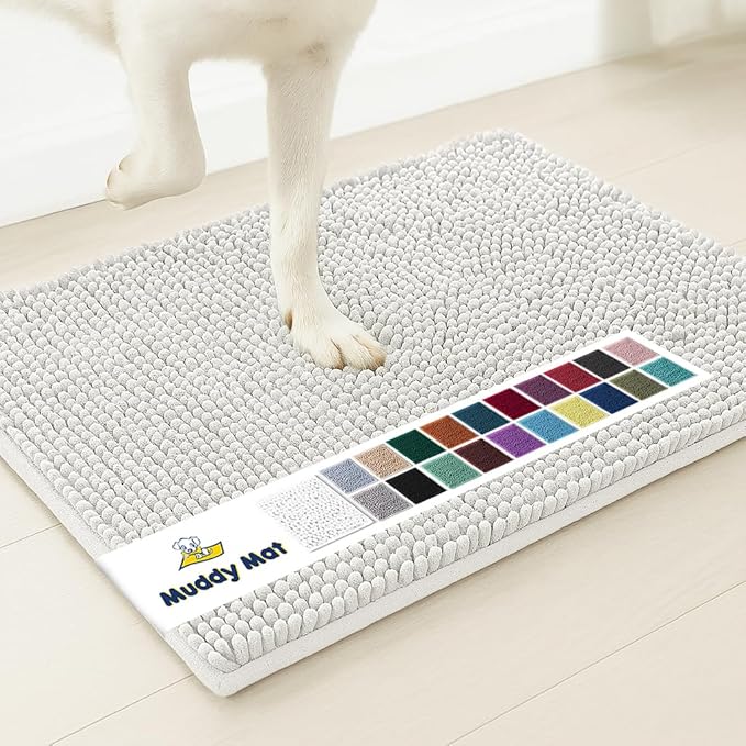 Muddy Mat® Original Dog Door Mat for Muddy Paws, Super Absorbent Microfiber, Non-Slip Washable Pet Rug, Quick Dry Chenille Entryway Carpet, Machine Washable Indoor Outdoor mat, White 48"x60"