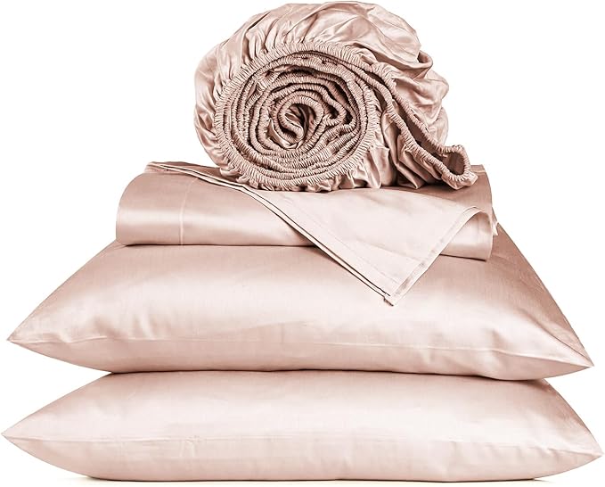 URBANHUT 800 Thread Count 100% Cotton Twin Size Sheets, Luxury 4 Piece Twin Bedsheets, Hotel Sheets Sateen Finish - Better Than Egyptian, 14" Elasticized Deep Pocket - Blush Pink