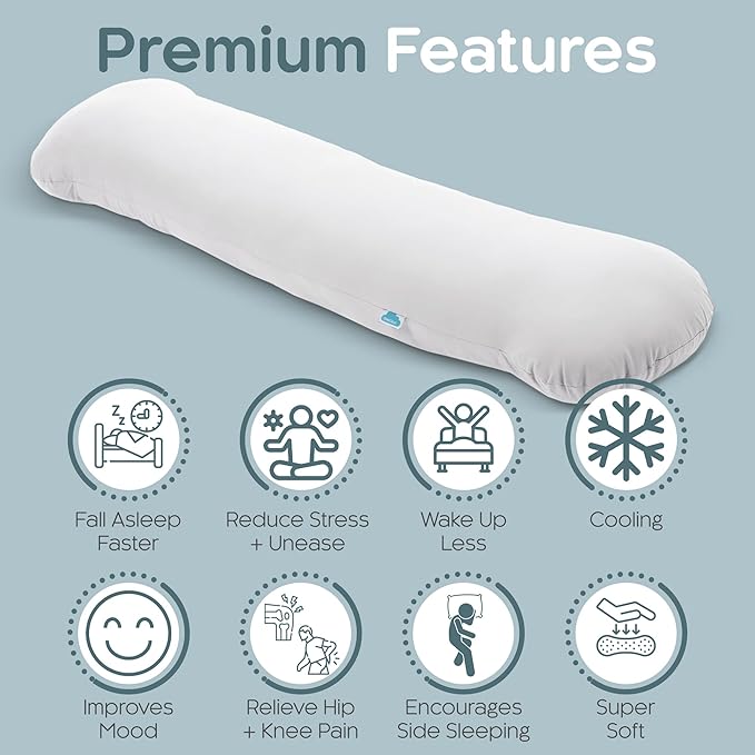 Weighted Body Pillow 6.5lbs - Weighted Pillow for Deeper Sleep (41” x 10”) - Cooling Body Pillows for Adults, Full Body Pillow for Adults, Side Sleeper Body Pillows with Cover (White)