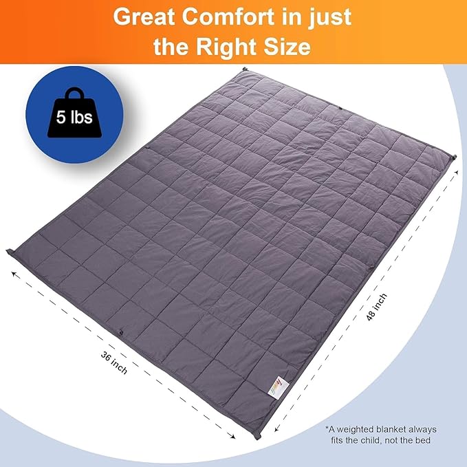 hazli Super-Soft Kids Weighted Blanket 5 Pounds - Easy to Clean, Washable Minky Cover - 36x48 Inches 5lbs Small Heavy Blanket for Girls and Boys Child