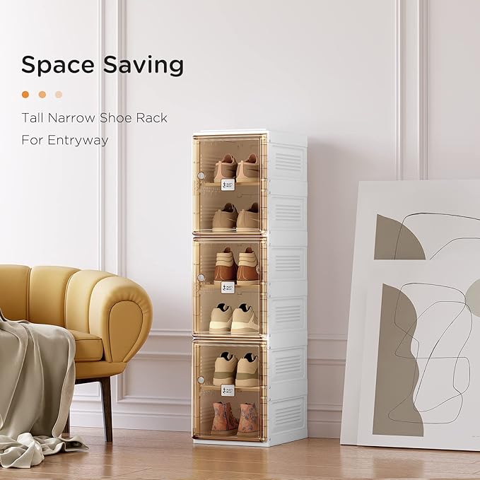 ANTBOX Shoe Organizer Storage Box, Portable Folding Shoe Rack for Closet with Magnetic Clear Door,Large Sneaker Cabinet Bins Sturdy Easy Assembly 6 Layers-6 Grids
