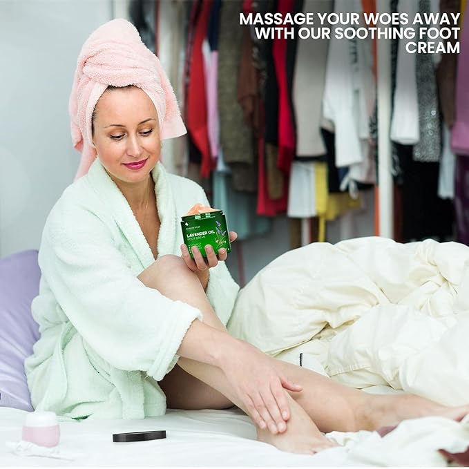 Majestic Pure Lavender Oil Foot Cream, Warming Cream - Calluses, Dry Cracked Feet, Hands, Heels, Elbow, Nails, and Knees - Softens & Moisturizes Skin - 8 oz