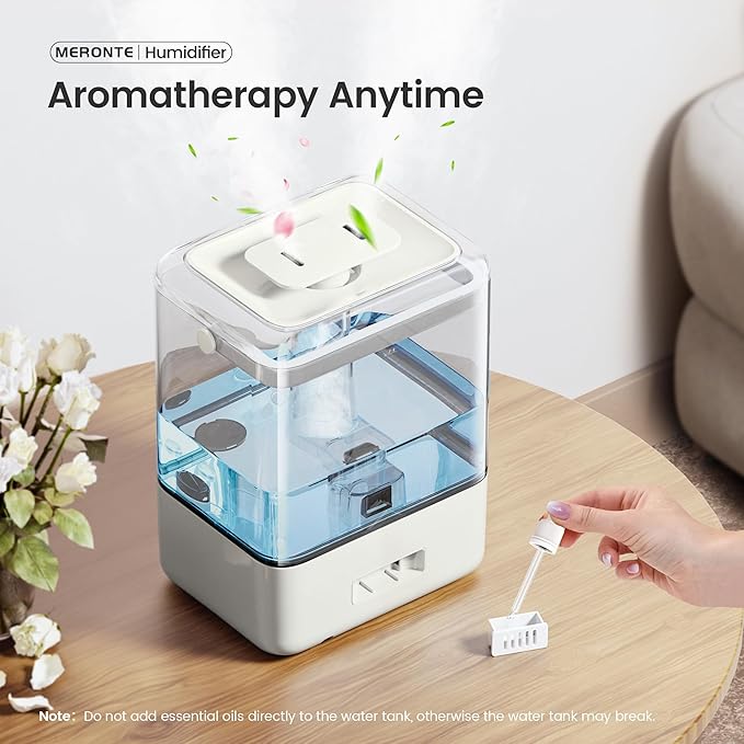 Smart Humidifiers for Bedroom Large Room Home, 6L Cool Mist Top Fill Humidifier with Essential Oil Diffuser, Smart App & Voice Control, for Nursery & Plants, Ivory, 1 Pack + 7 Color NightLight