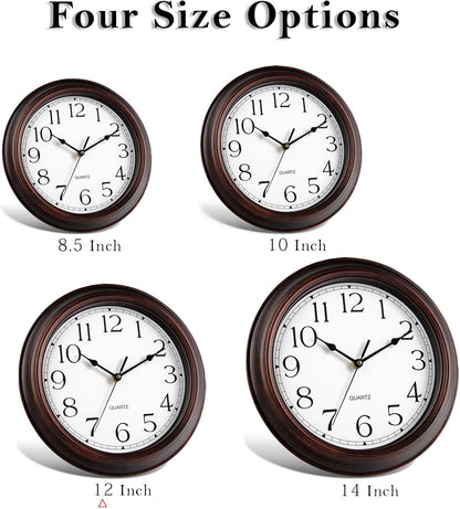 12 Inch Wall Clocks Battery Operated Silent Non-Ticking Wall Clock Vintage Retro Rustic Style Decorative for Living Room Kitchen (Bronze)