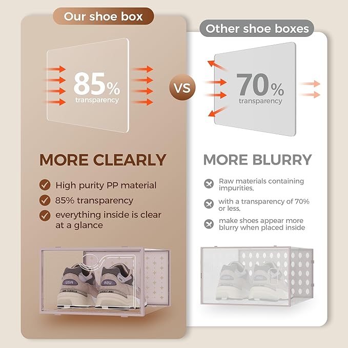Pinkpum 15 Pack X-Large Shoe Storage Boxes, Shoe Organizer for Closet Clear Plastic Stackable Shoe Dispaly Case Bins Holder, Sneaker Storage for Sneakerheads Pink