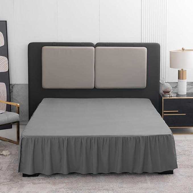 Grey Bed Skirt Full Size Ruffled Bed Skirt with Split Corners, 16 Inch Drop Dust Ruffle Bed Skirts with Platform, Grey