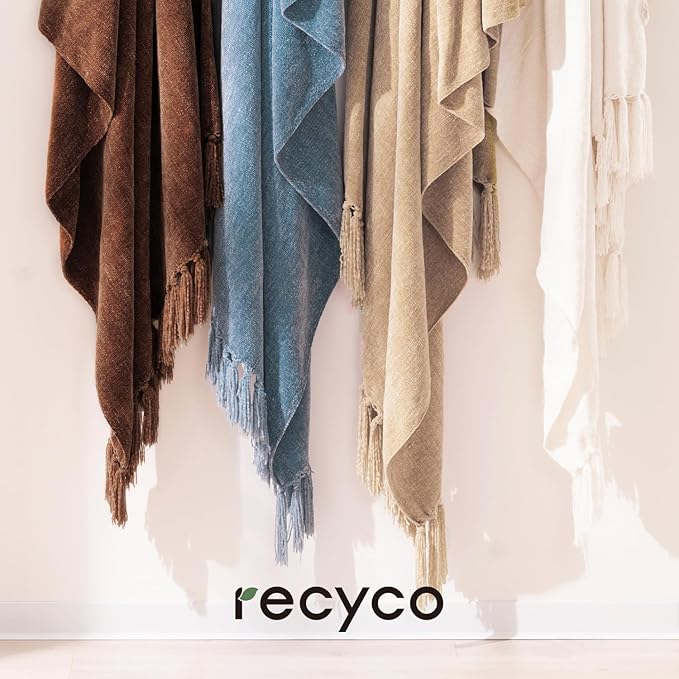 RECYCO Throw Blanket Soft Cozy Chenille Throw Blanket with Fringe Tassel for Couch Sofa Chair Bed Living Room Gift(Brown, 50'' x 60'')
