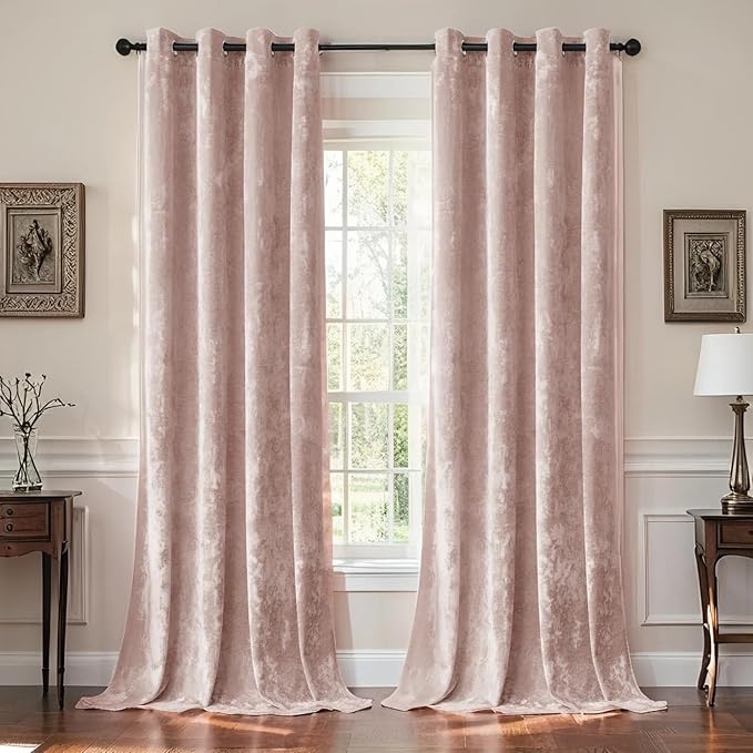 SMILETIME Pink Crushed Velvet Curtains 52x90 inch Luxurious Thermal Insulated Soundproof Drapes for Living Room Bedroom Office Soft and Durable Light-Filtering Window Treatments, 2 Panels