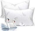 Goose Feather Pillows Bed Pillow - Hotel Down Pillows King Size Set of 2, Fluffy Support Surround Fill Polyester for Back, Stomach, Side Sleepers