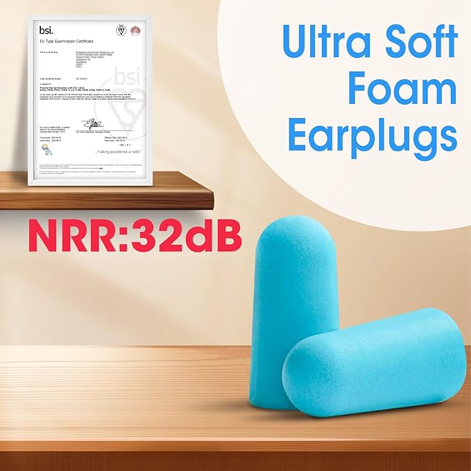 AZEN 200 Pairs Ear Plugs, NRR 32dB Soft Foam Ear Plugs for Sleeping Noise Cancelling, Earplugs for Concerts Shooting Swimming Noise Reduction (Lake Blue)