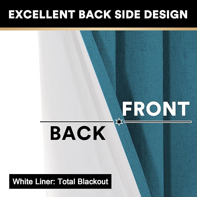 PrinceDeco 100% Blackout Curtains 108 Inches Long 2 Panels Set Thermal Insulated Curtains 108" Long, Noise Reducing Window Treatment Drapes for Bedroom,Anti-Rust Grommet Top Curtains,Blue Sapphire