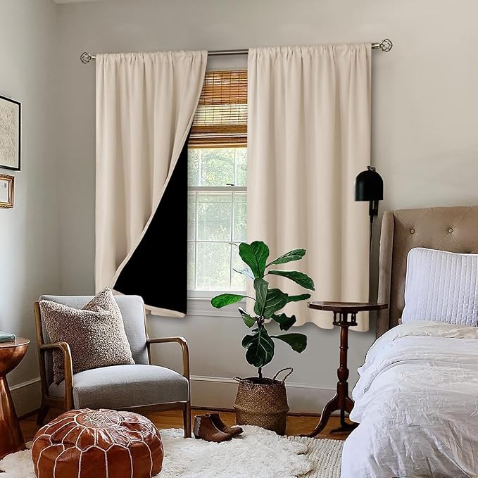 BGment Blackout Curtains for Small Window, Thermal Insulated Full Room Darkening Soundproof Rod Pocket Curtains for Bedroom 54 Inch Length 2 Panels Set, Each Short Panel 42 Inch Wide, Champagne